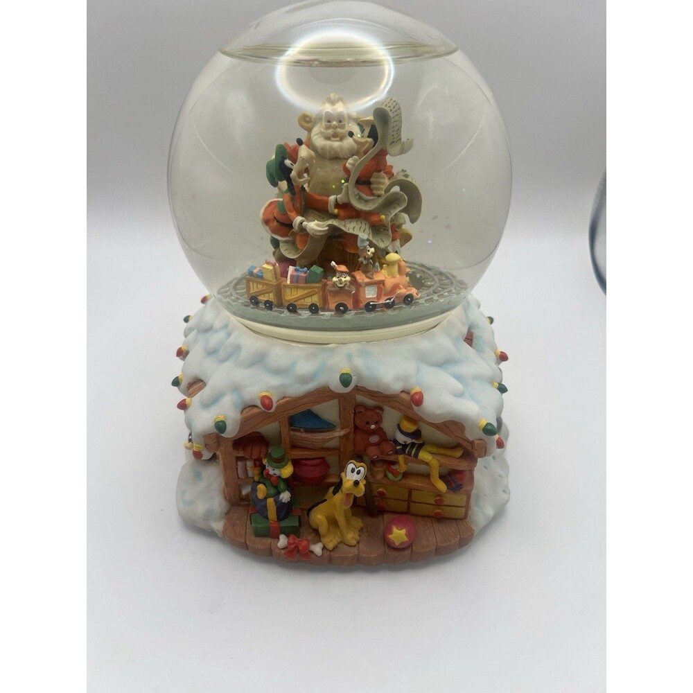 Santa’s Workshop Mickey Mouse Disney Snow Globe Spinning Train Musical No Box